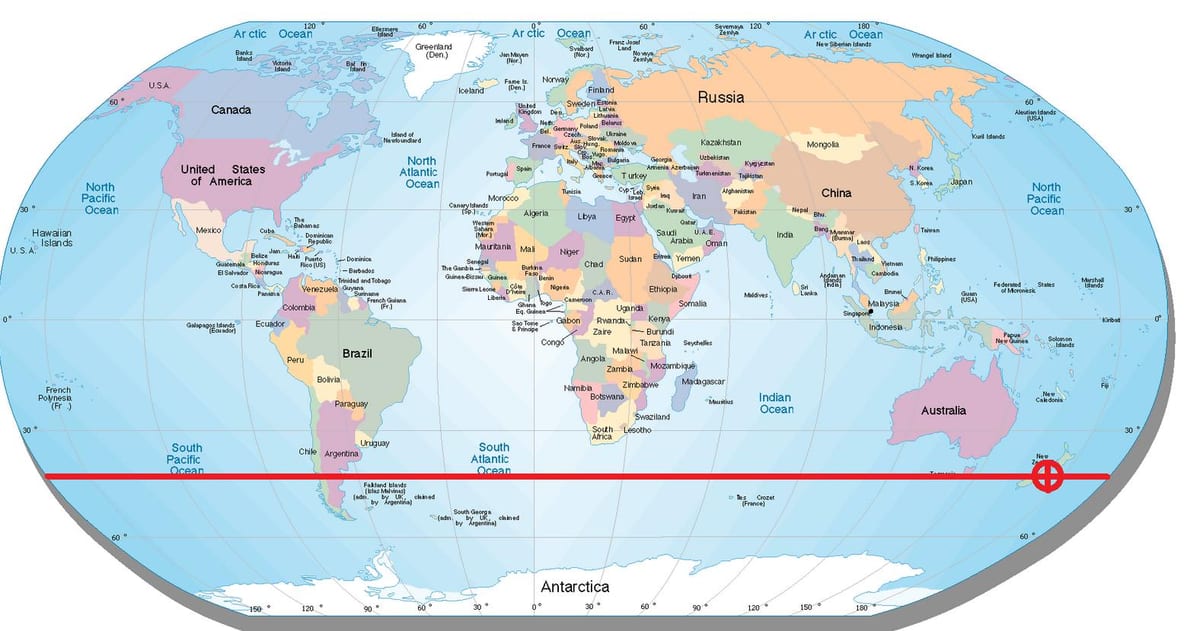 মানচিত্র, নিউজিল্যান্ড এর অক্ষাংশ
